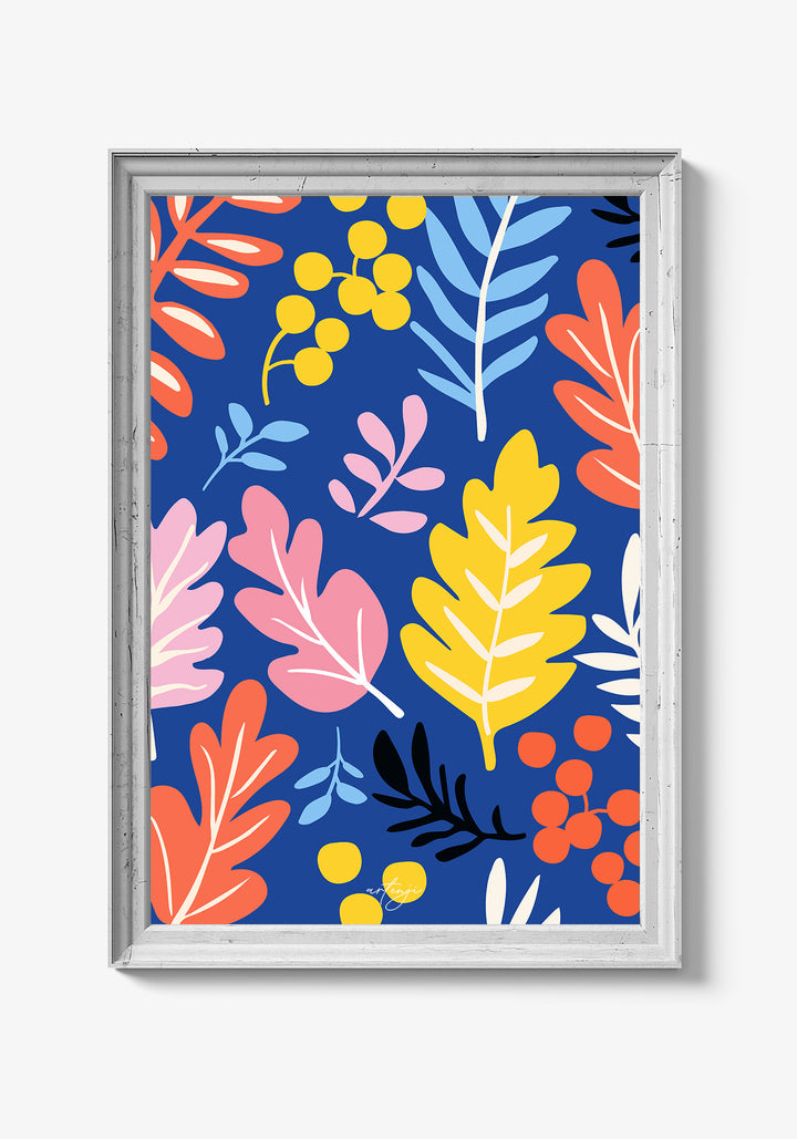 Skandinavisk inspireret plakat med enkle blomster.