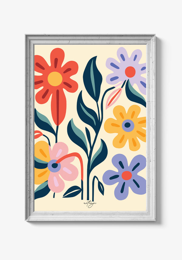 Håndmalet botanisk plakat med rustikke farver.