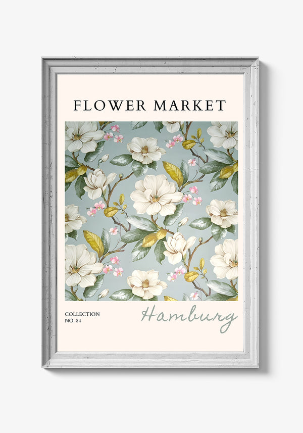 Abstrakt naturplakat med florale detaljer.
