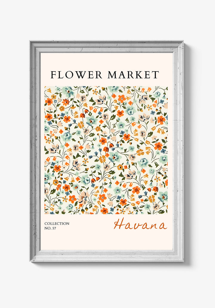 Plakat med blomster og naturmønstre i varme farver.