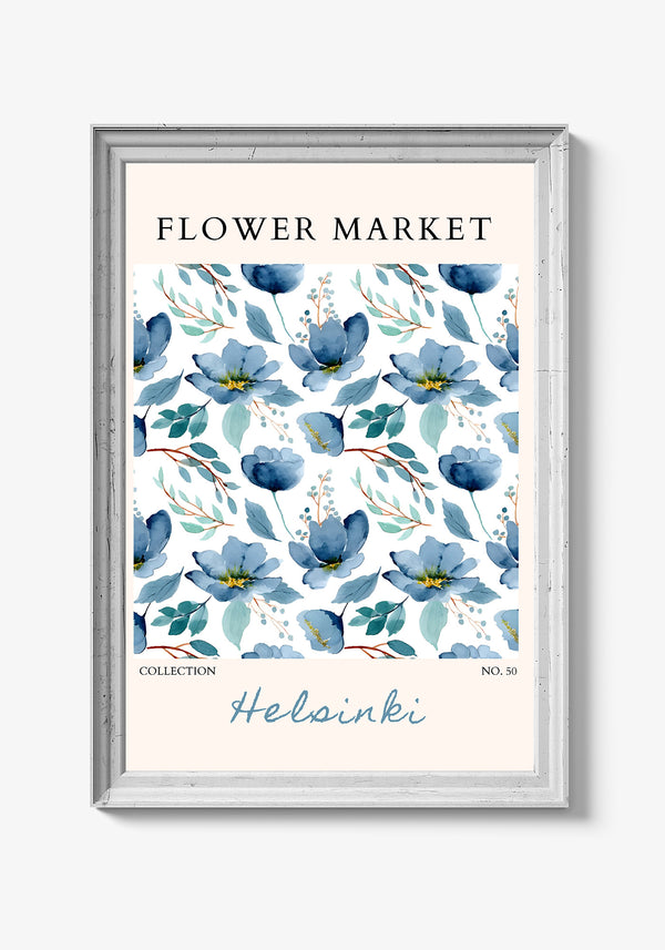 Farverige plakater til stuen med store blomstermotiver.