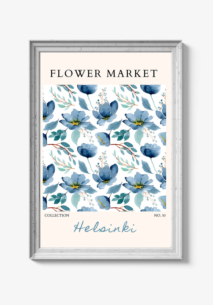 Farverige plakater til stuen med store blomstermotiver.