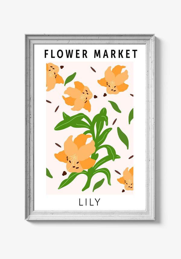 Minimalistisk designplakat med tropiske planter.