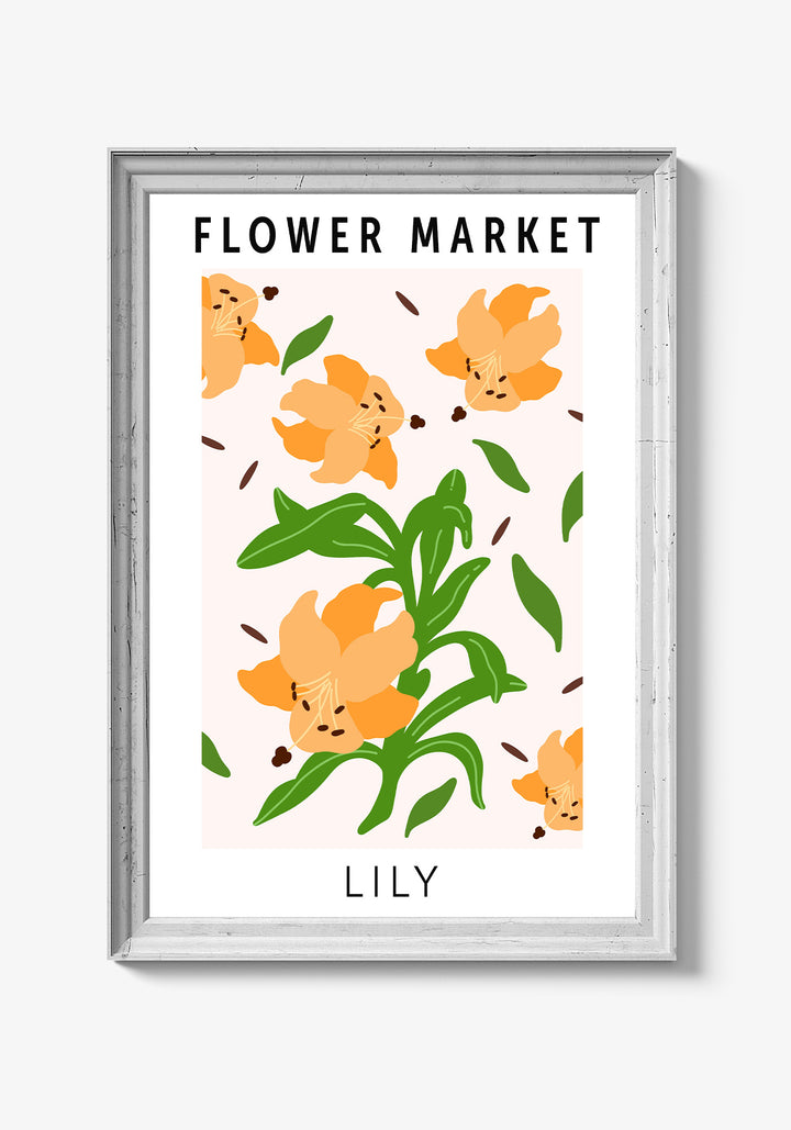 Minimalistisk designplakat med tropiske planter.