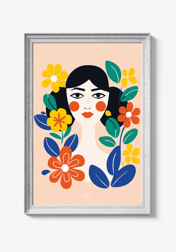 Kreativ vaseplakat med farverige blomsterbuketter.