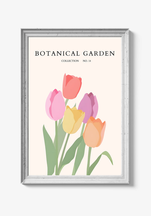 Farverig blomsterplakat til soveværelsesindretning.