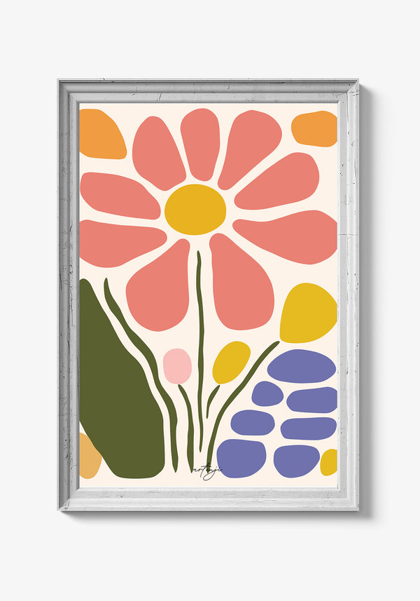 Elegant vaseplakat med håndmalede blomster.