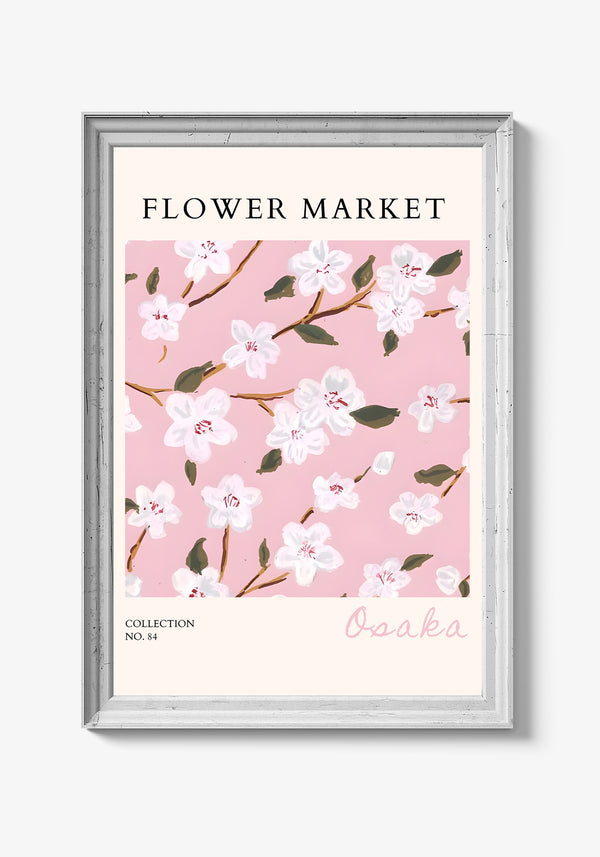 Plakat med tropisk blomstermotiv og grønne nuancer.