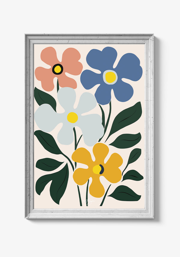 Botanisk blomstermotiv med fokus på blade og stilke.