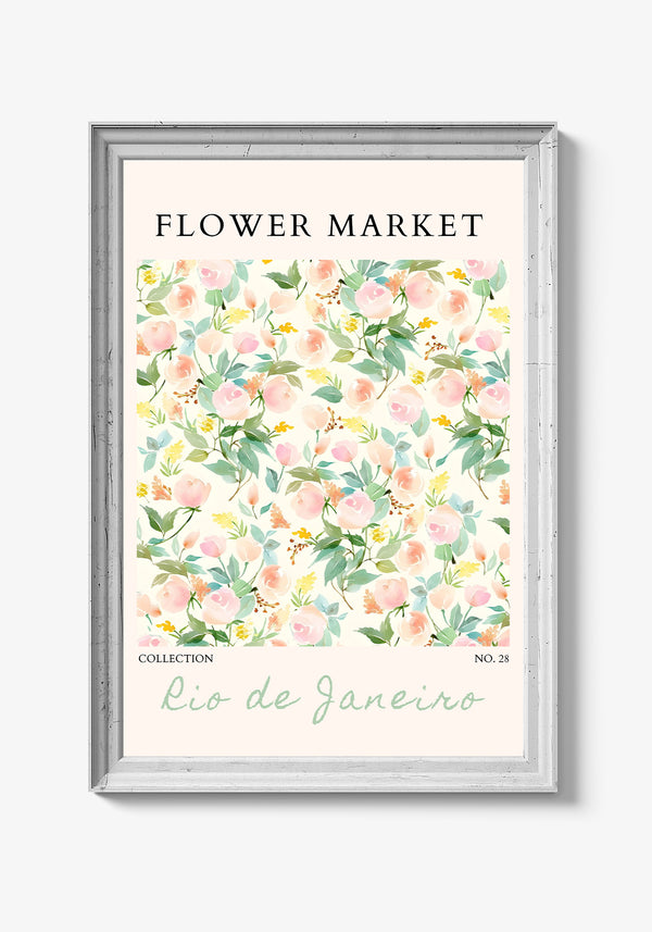 Blomsterplakat med sarte nuancer til soveværelset.