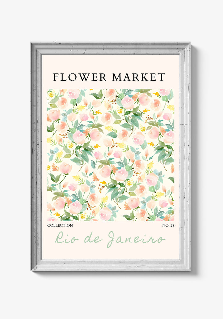 Blomsterplakat med sarte nuancer til soveværelset.