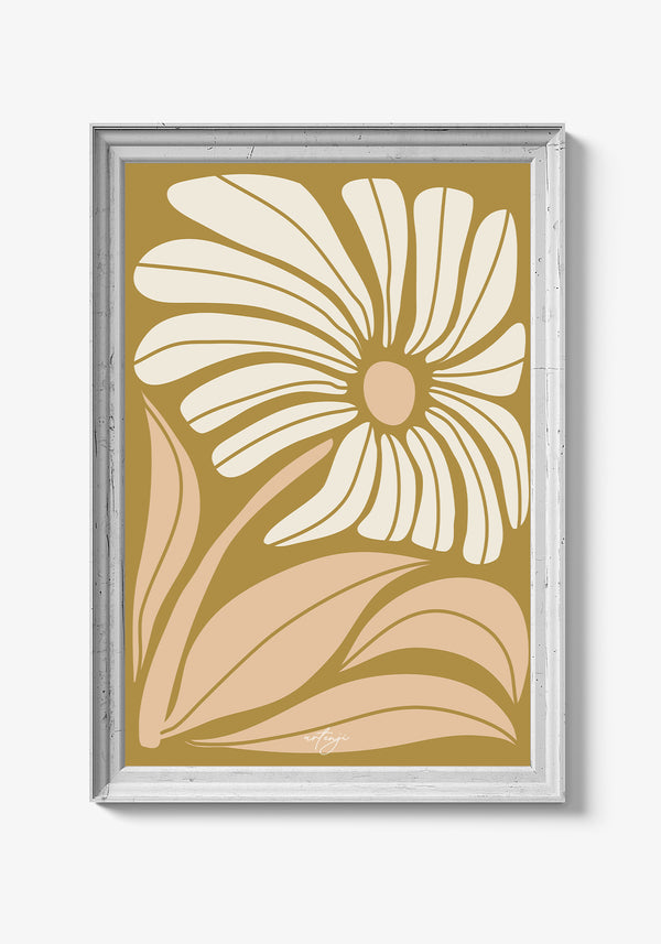 Tropisk inspireret blomstermotiv med stærke farver.